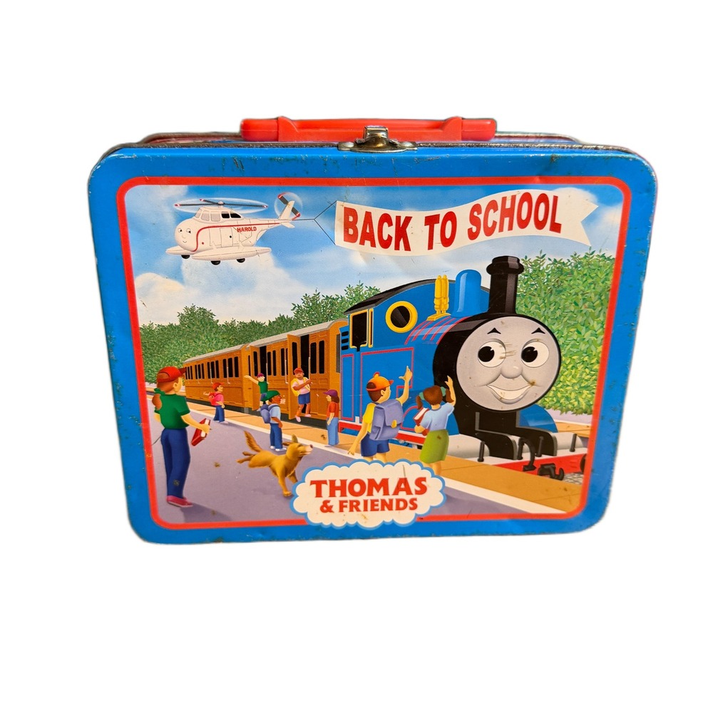 Thomas & Friends Metal Lunch Box Tin Back to School Ravensburger 2004 Blue Vtg
